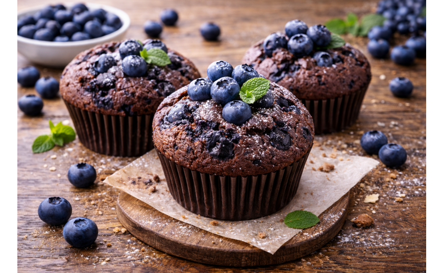 Muffins chocolat et myrtilles