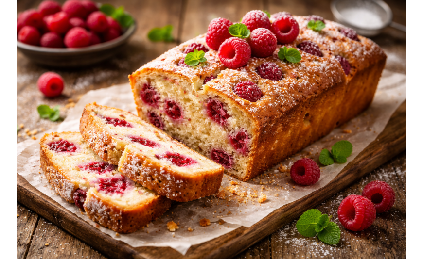 Cake aux framboises fraîches