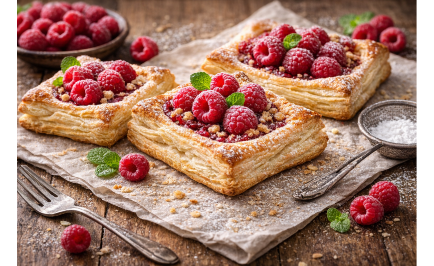 Tartelettes feuilletées à la framboise